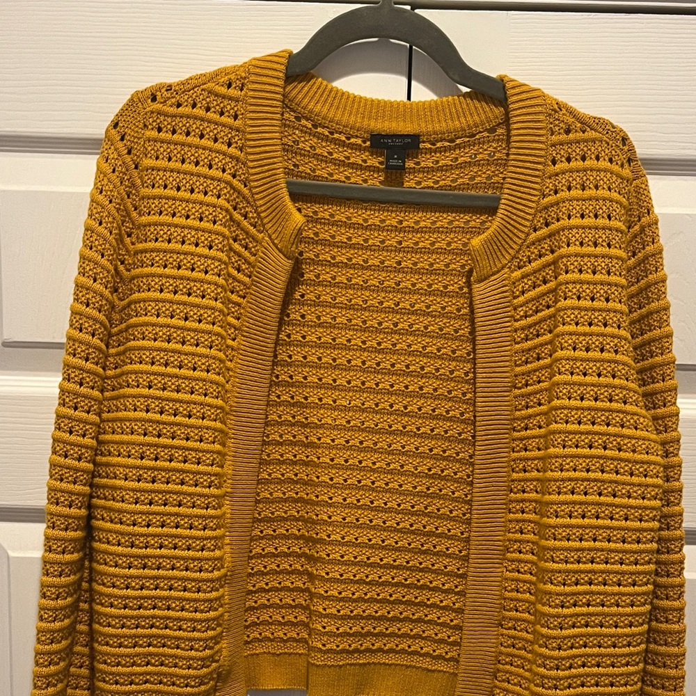 Ann Taylor Mustard Open-Knit Cardigan